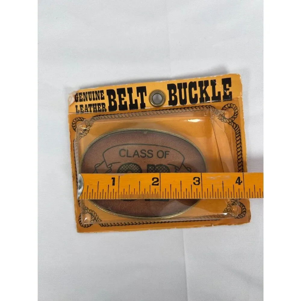 Belt Buckle Leather Face Class Of 1982 In Original Vintage Packaging Western